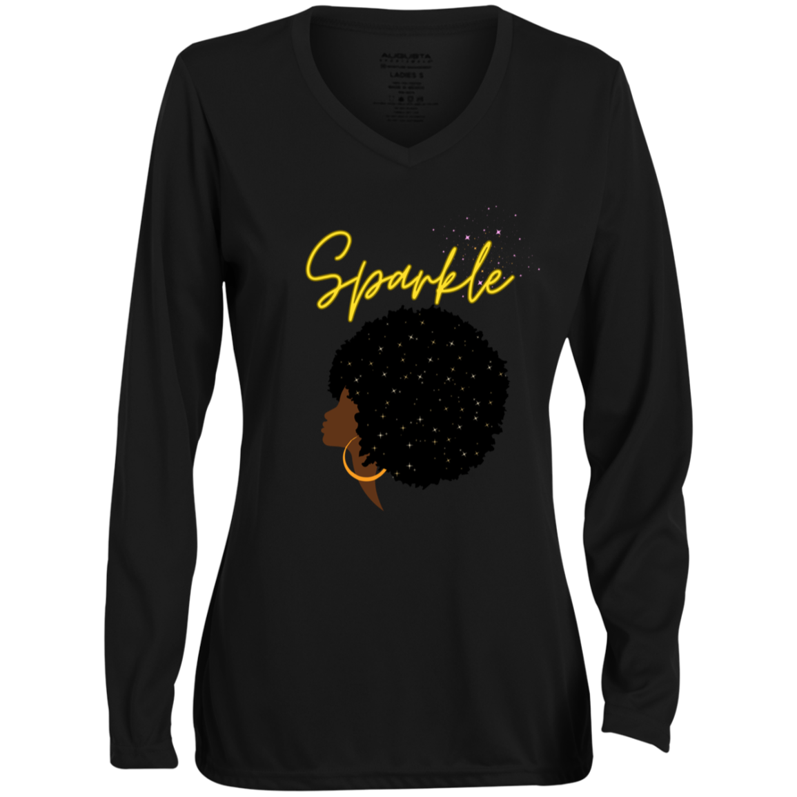 "Sparkle" Ladies' Moisture-Wicking Long Sleeve V-Neck Tee