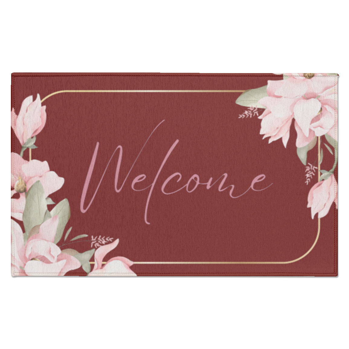 Welcome Indoor Doormat - Pink Flower Border