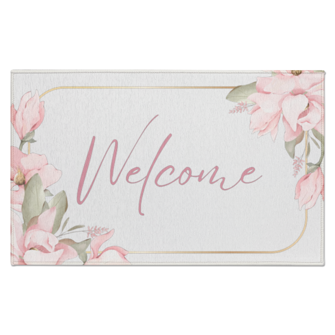 Welcome Indoor Doormat - Pink Flower Border