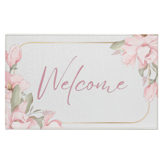 Welcome Indoor Doormat - Pink Flower Border