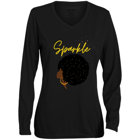 "Sparkle" Ladies' Moisture-Wicking Long Sleeve V-Neck Tee