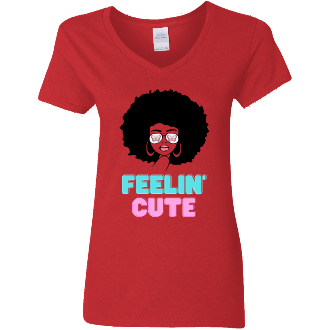"Feelin' Cute" Ladies' 5.3 oz. V-Neck T-Shirt