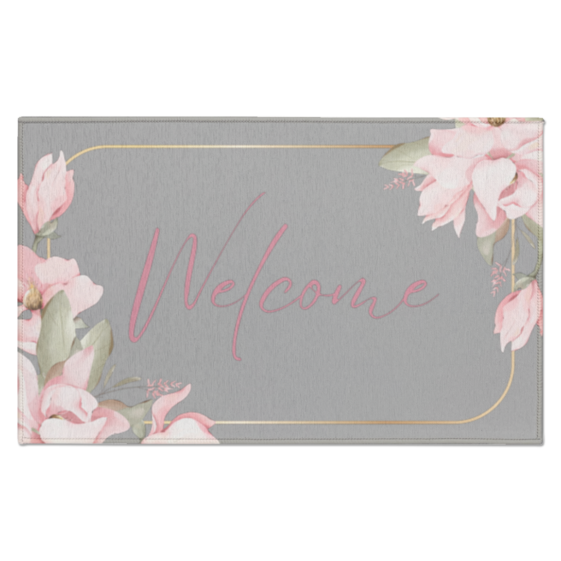 Welcome Indoor Doormat - Pink Flower Border