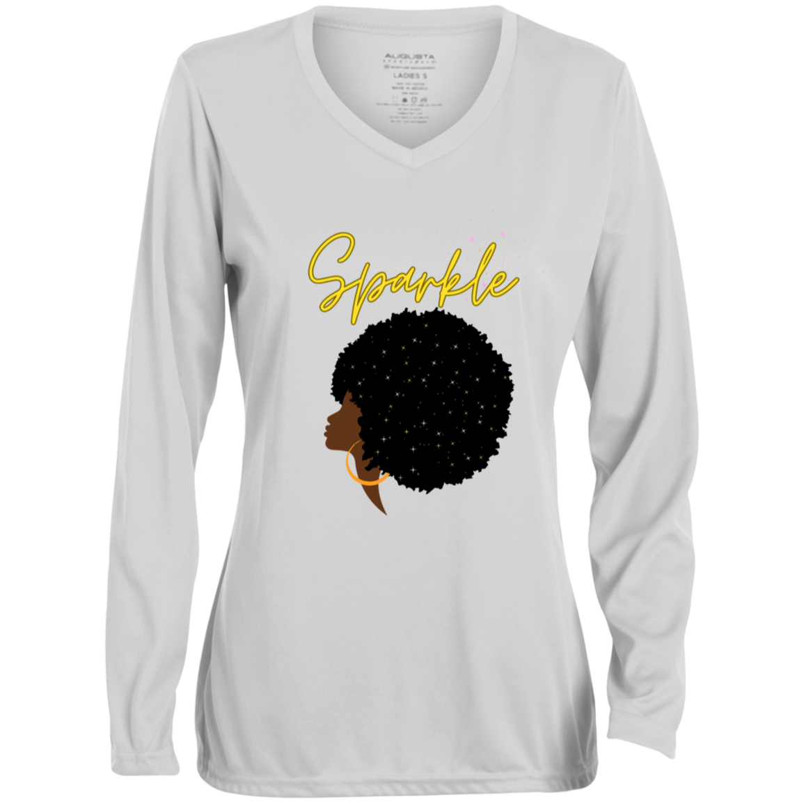 "Sparkle" Ladies' Moisture-Wicking Long Sleeve V-Neck Tee