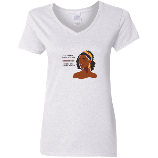 "Celebrate Black History"  Ladies' 5.3 oz. V-Neck T-Shirt