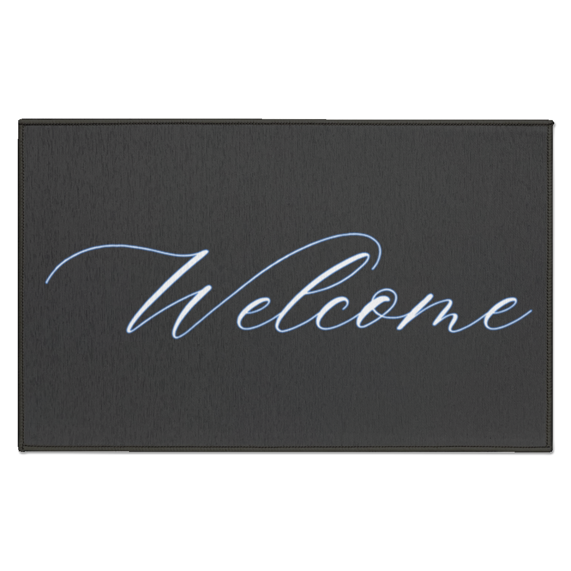 Indoor Doormat "Welcome" with White Lettering & Blue Outline"