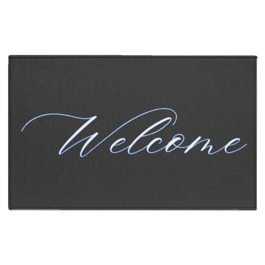 Indoor Doormat "Welcome" with White Lettering & Blue Outline"