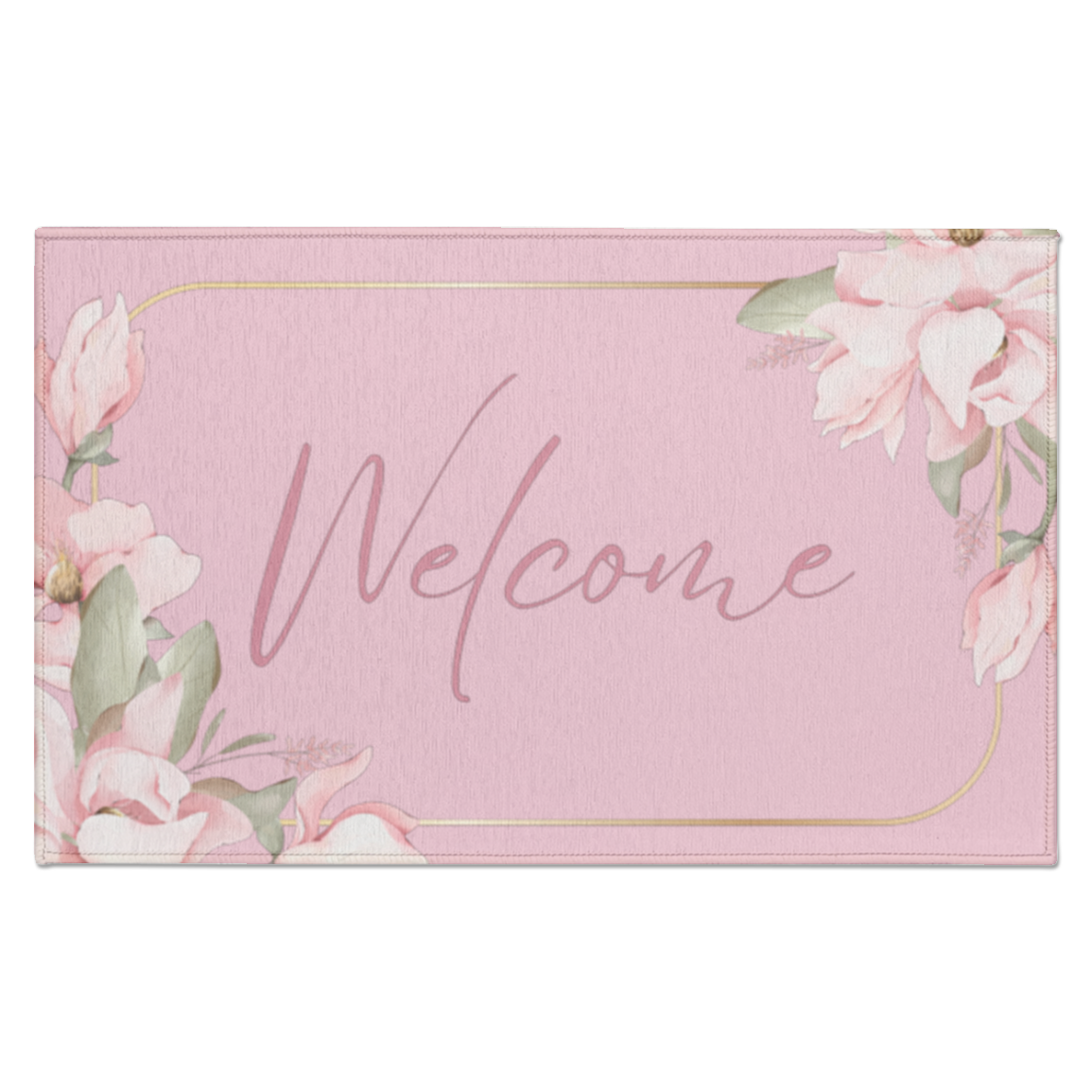Welcome Indoor Doormat - Pink Flower Border