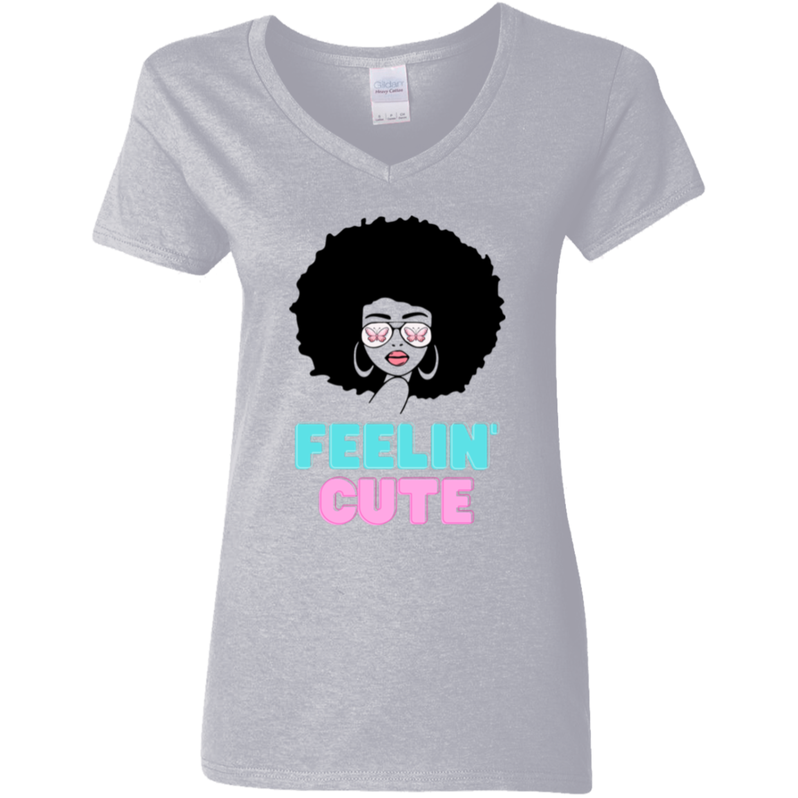 "Feelin' Cute" Ladies' 5.3 oz. V-Neck T-Shirt
