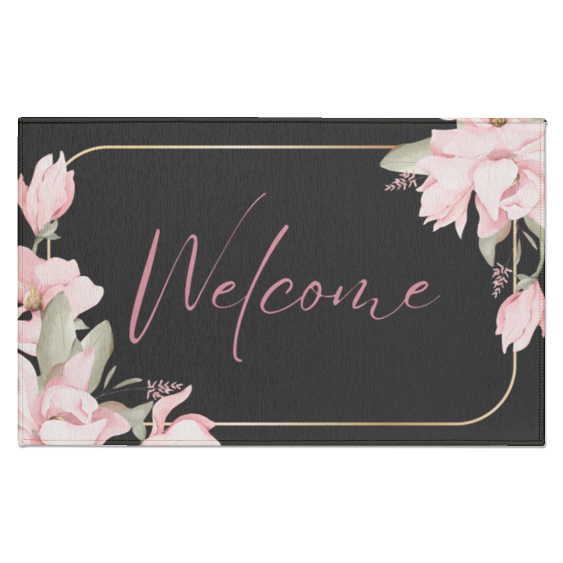 Welcome Indoor Doormat - Pink Flower Border