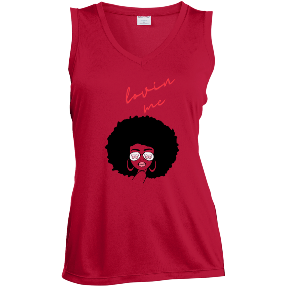 "Lovin' Me" Ladies' Sleeveless V-Neck Performance Tee