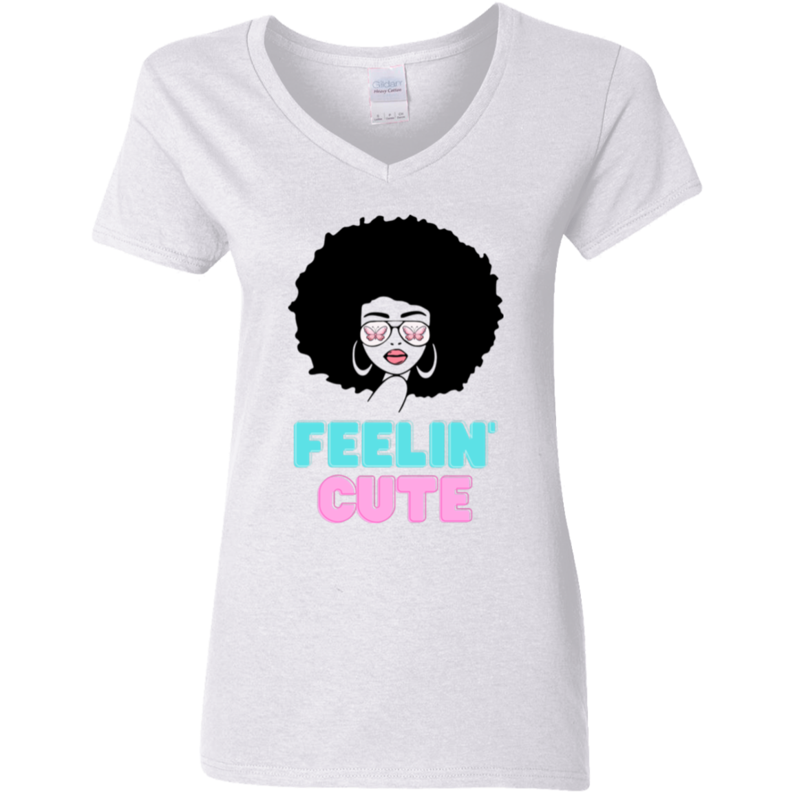 "Feelin' Cute" Ladies' 5.3 oz. V-Neck T-Shirt