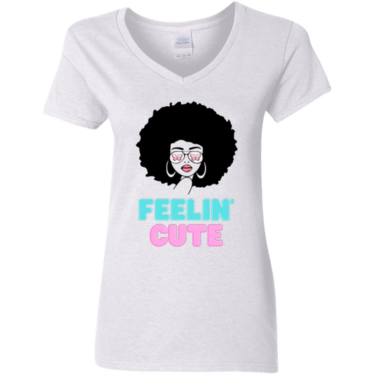 "Feelin' Cute" Ladies' 5.3 oz. V-Neck T-Shirt