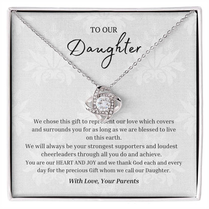 "Parents Heart and Joy" Love Knot Necklace