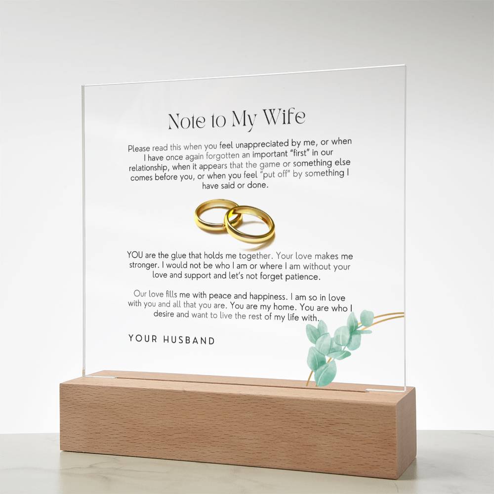 A Note to My Wife ( In Black Ink Lettering)