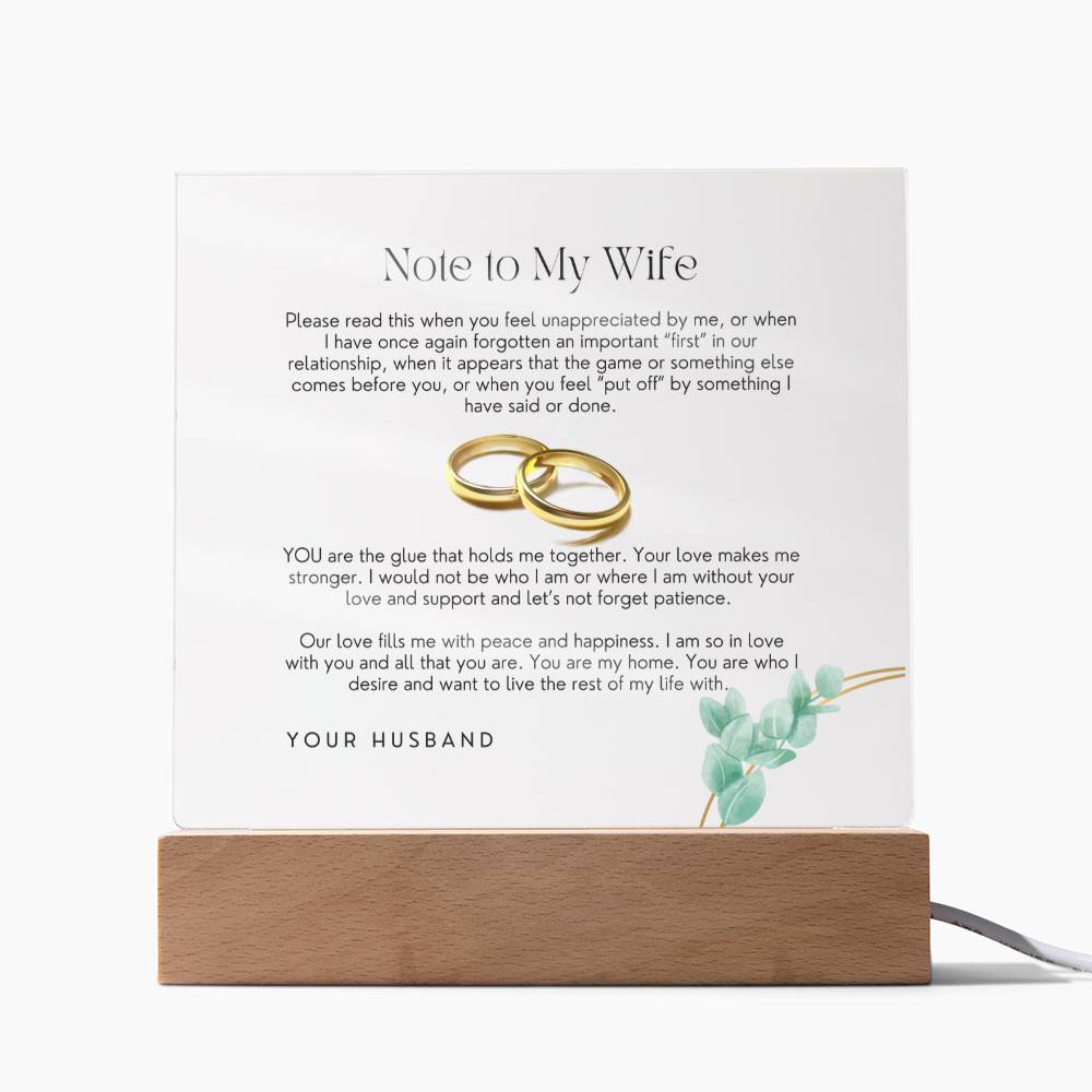 A Note to My Wife ( In Black Ink Lettering)